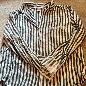 Button down white and grey lines with sliver sparkle in it